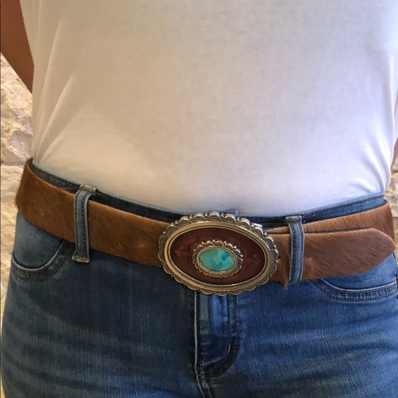 Vintage hair on cowhide belt